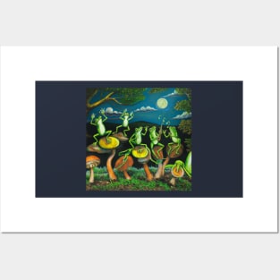 Goblincore Frogs Mushrooms Oil Painting Posters and Art